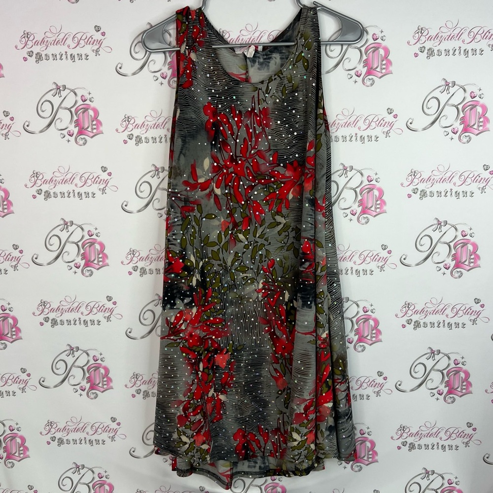 Pretty woman dress holographic dots sparkly Floral Sleeveless Red black silver